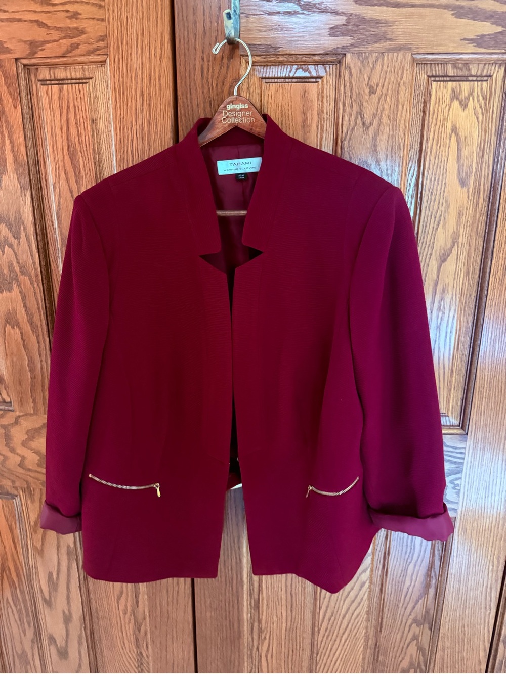 Tahari Women's Burgundy Open-Front Skirt Set Jacket